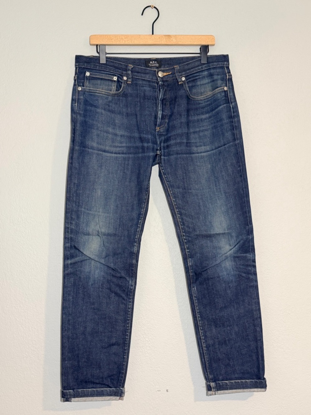 A.P.C. Men’s Petit Standard Slim Straight Leg Japanese Stretch Raw Denim Jeans